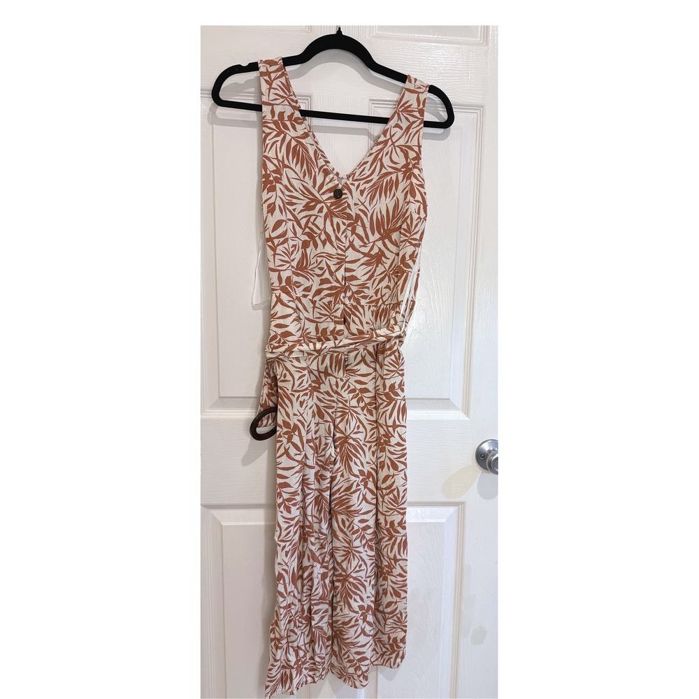 Monteau Los Angeles Jumpsuit Tropical Print Sleeveless Casual Size L‎